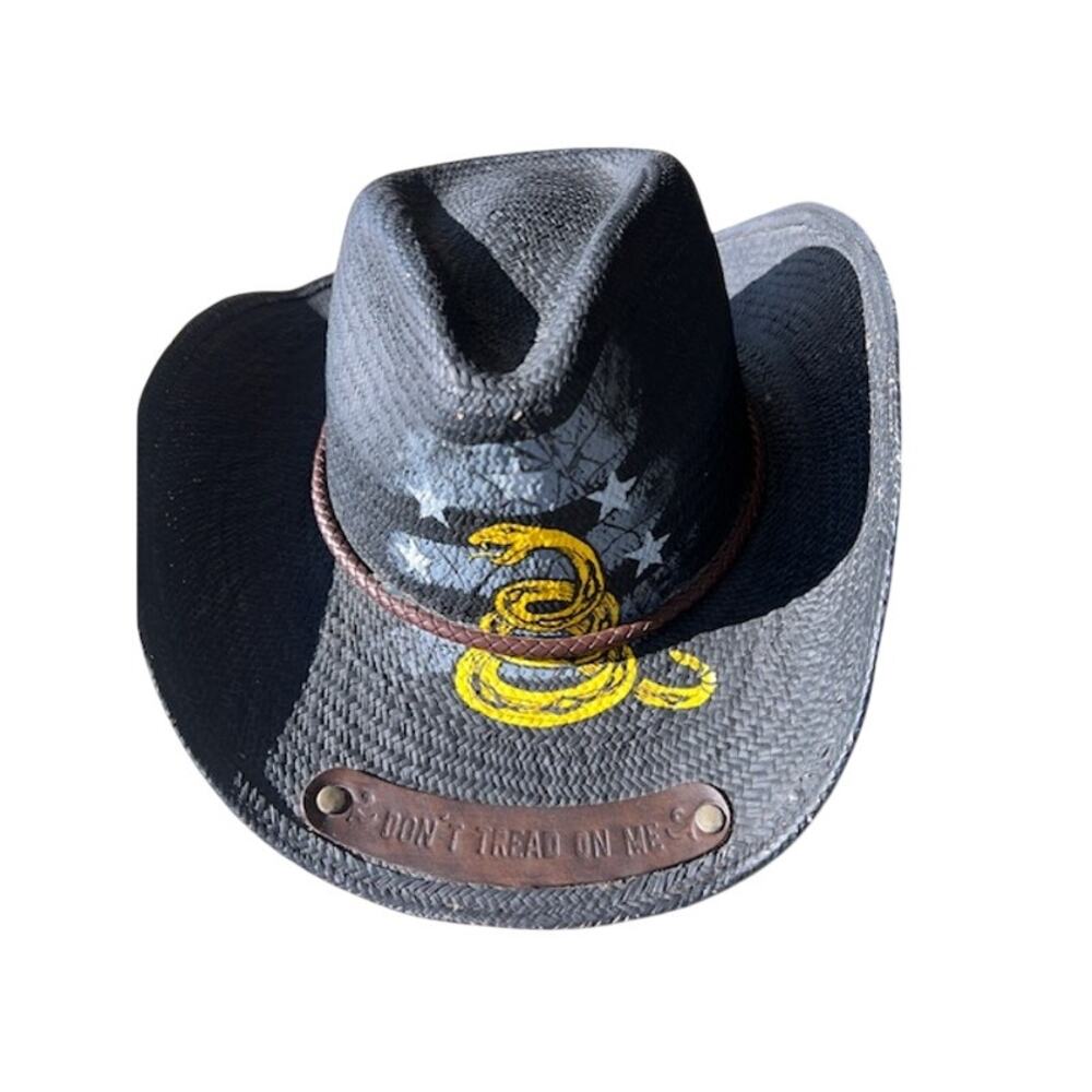 Austin Hand Made “Don't Tread On Me” Custom Black Cowboy Hat Sz Medium
